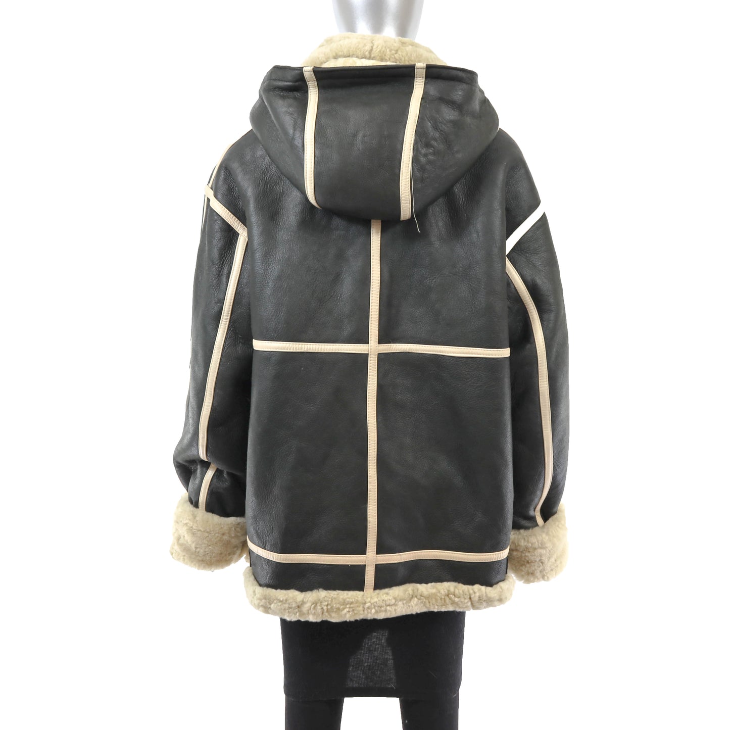 Men's Dark Green Shearling Jacket with Detachable Hood- Size XXL