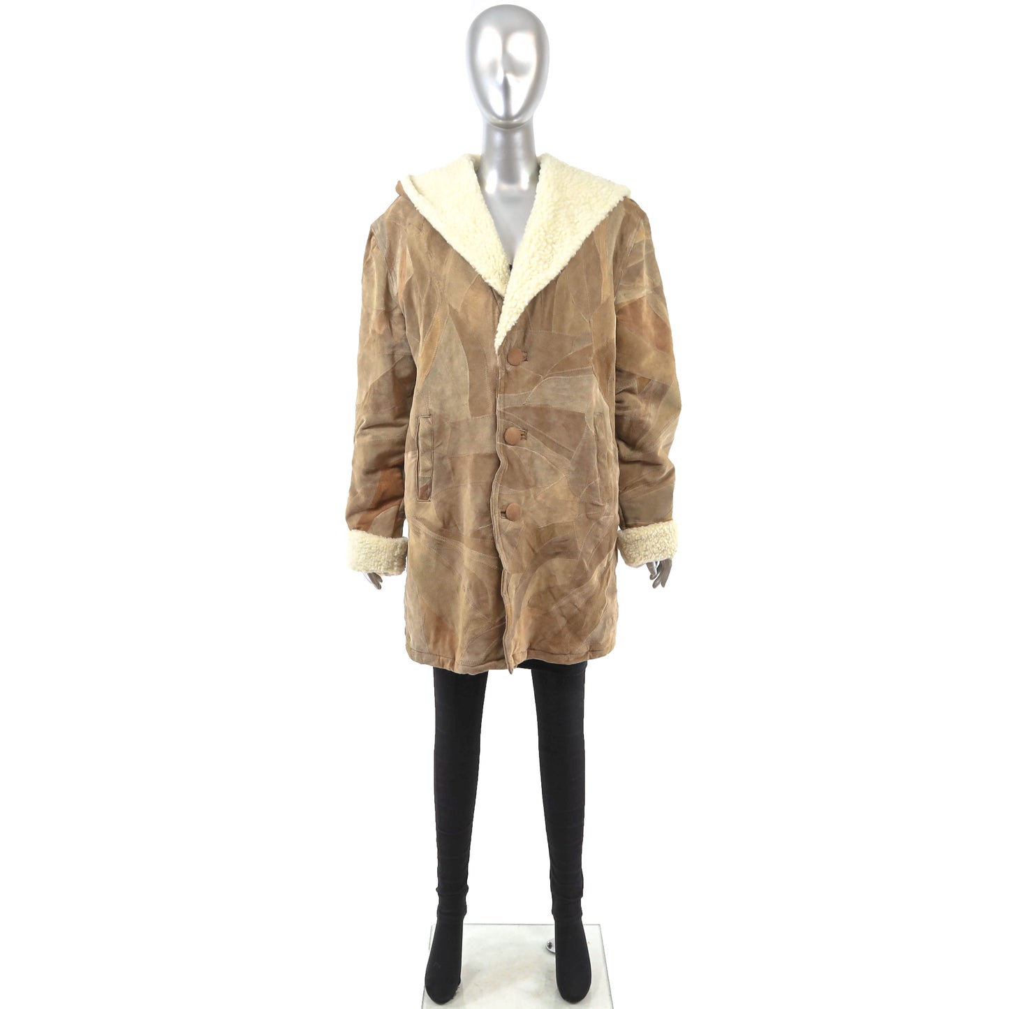 Light Brown Hooded Suede Jacket- Size L
