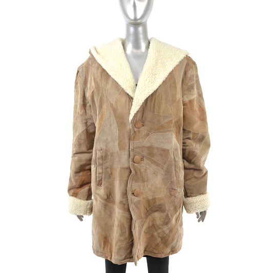 Light Brown Hooded Suede Jacket- Size L