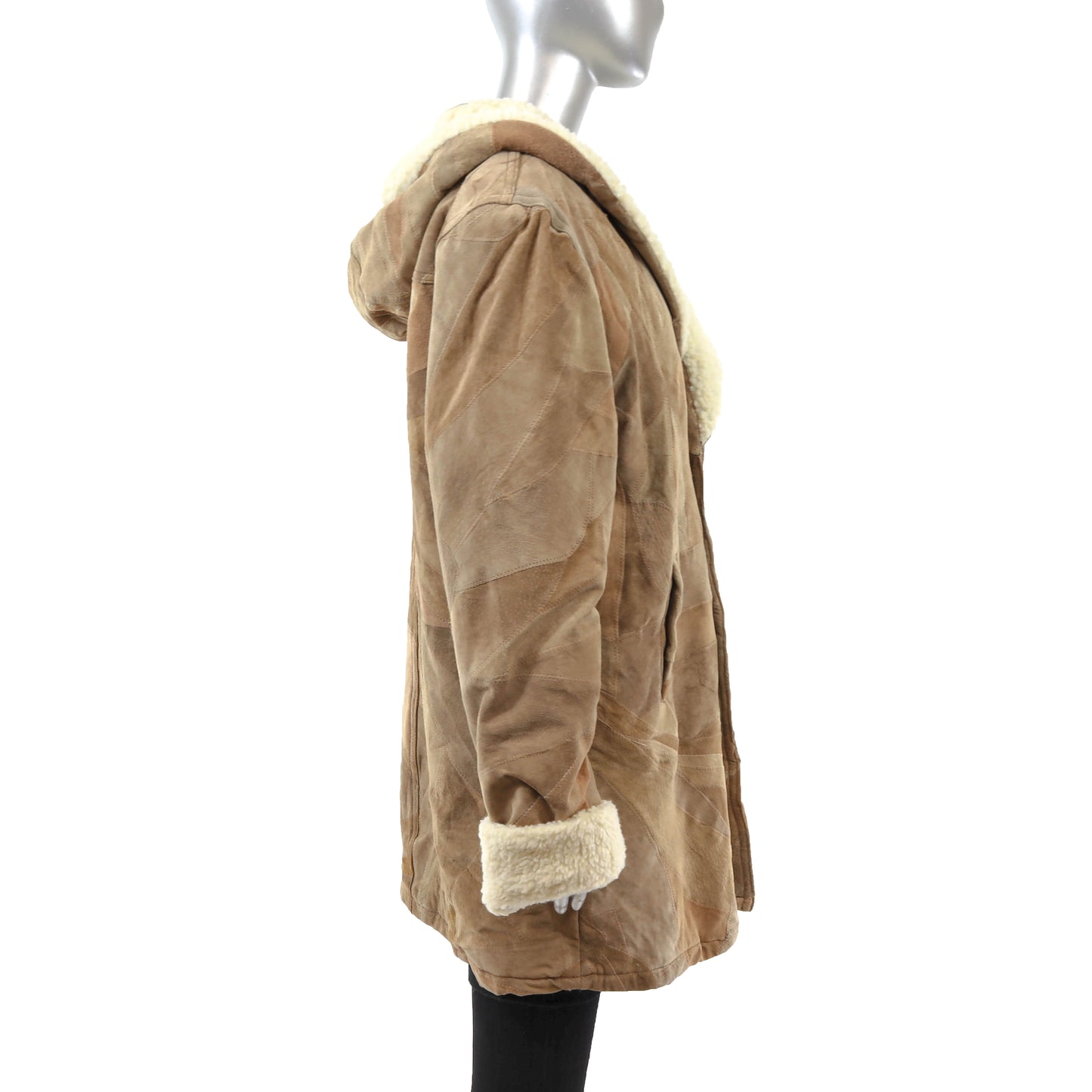 Light Brown Hooded Suede Jacket- Size L