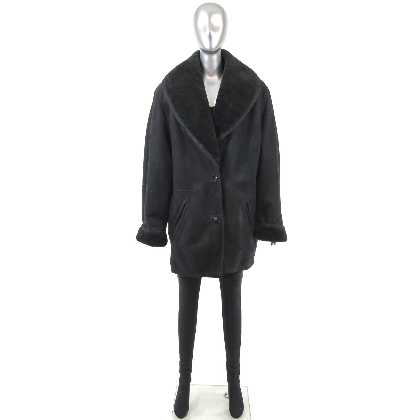 Men's Black Shearling Jacket- Size L