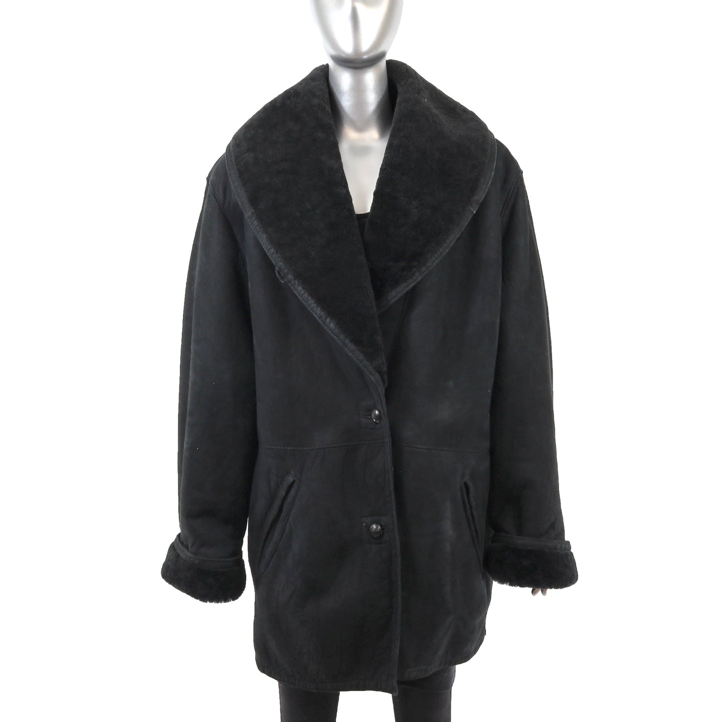 Men's Black Shearling Jacket- Size L