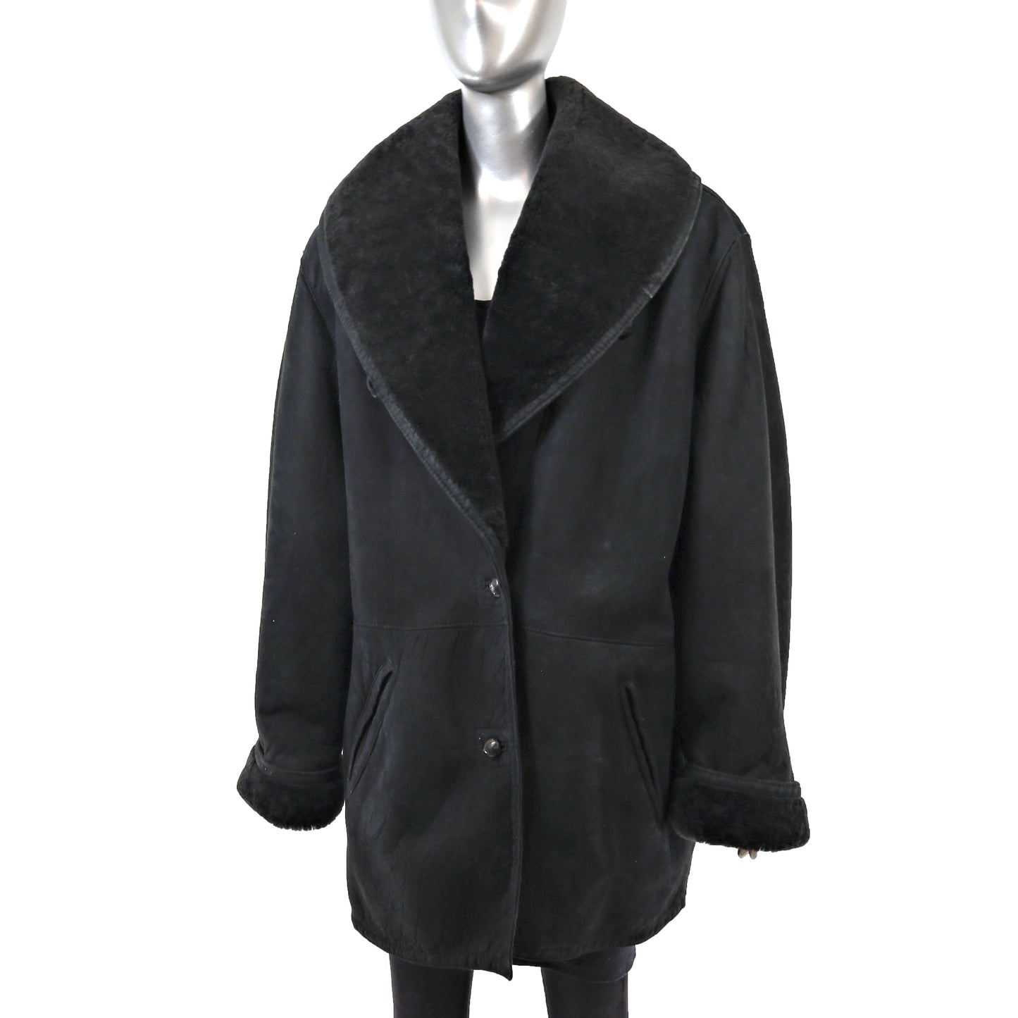 Men's Black Shearling Jacket- Size L