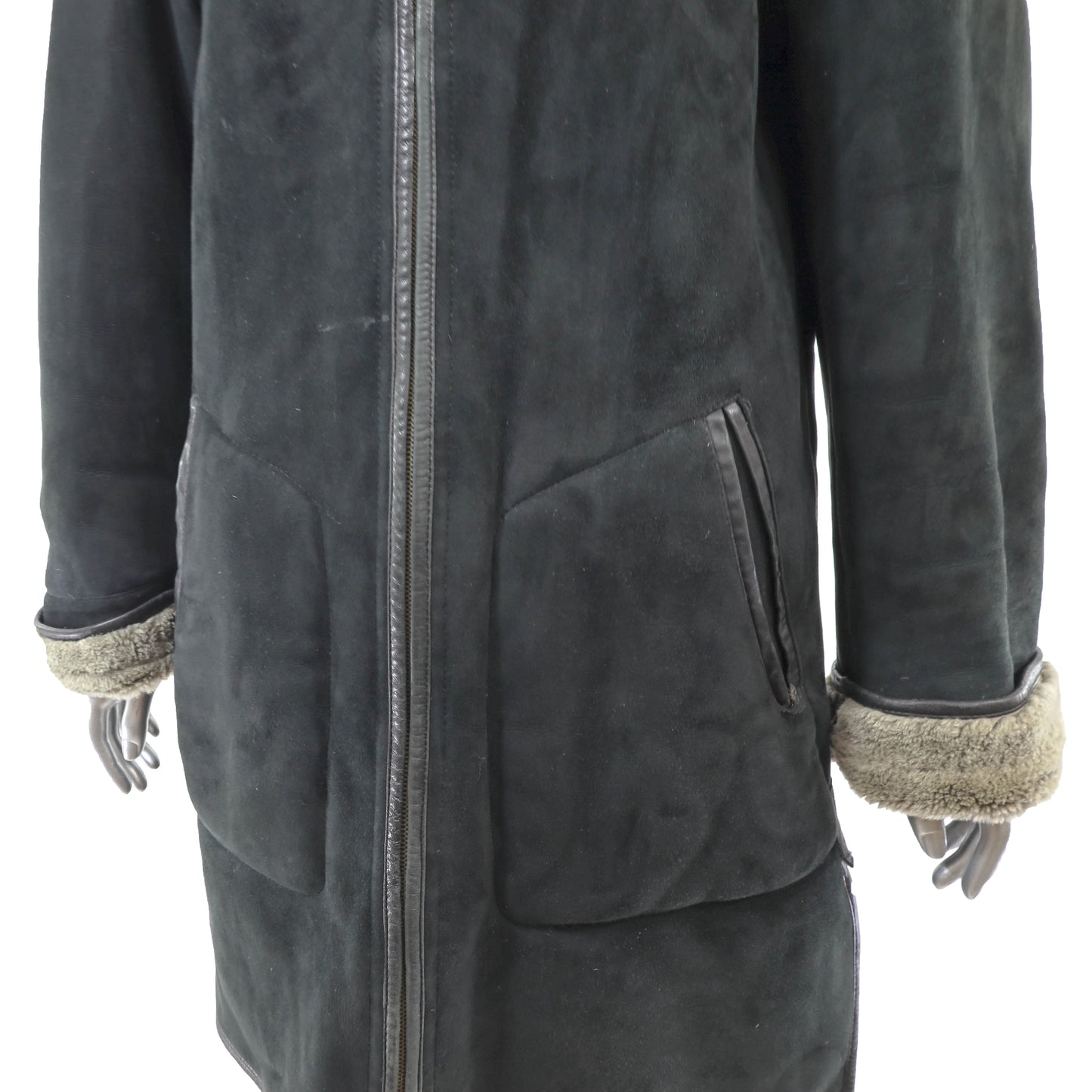 Black Hooded Shearling Jacket- Size M