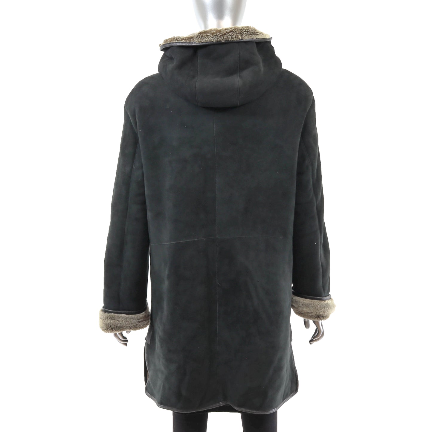 Black Hooded Shearling Jacket- Size M