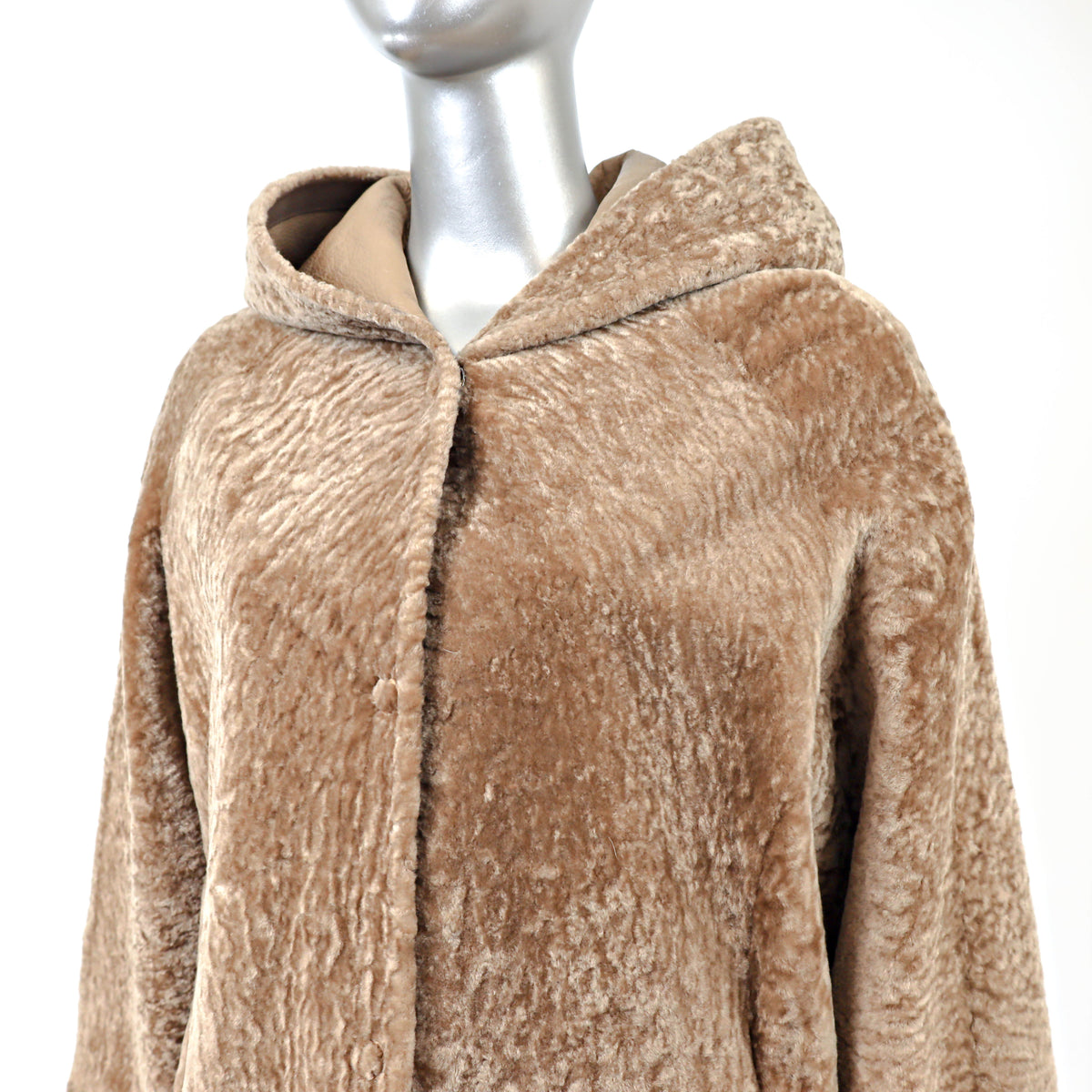 Camel Hooded Shearling Jacket- Size M