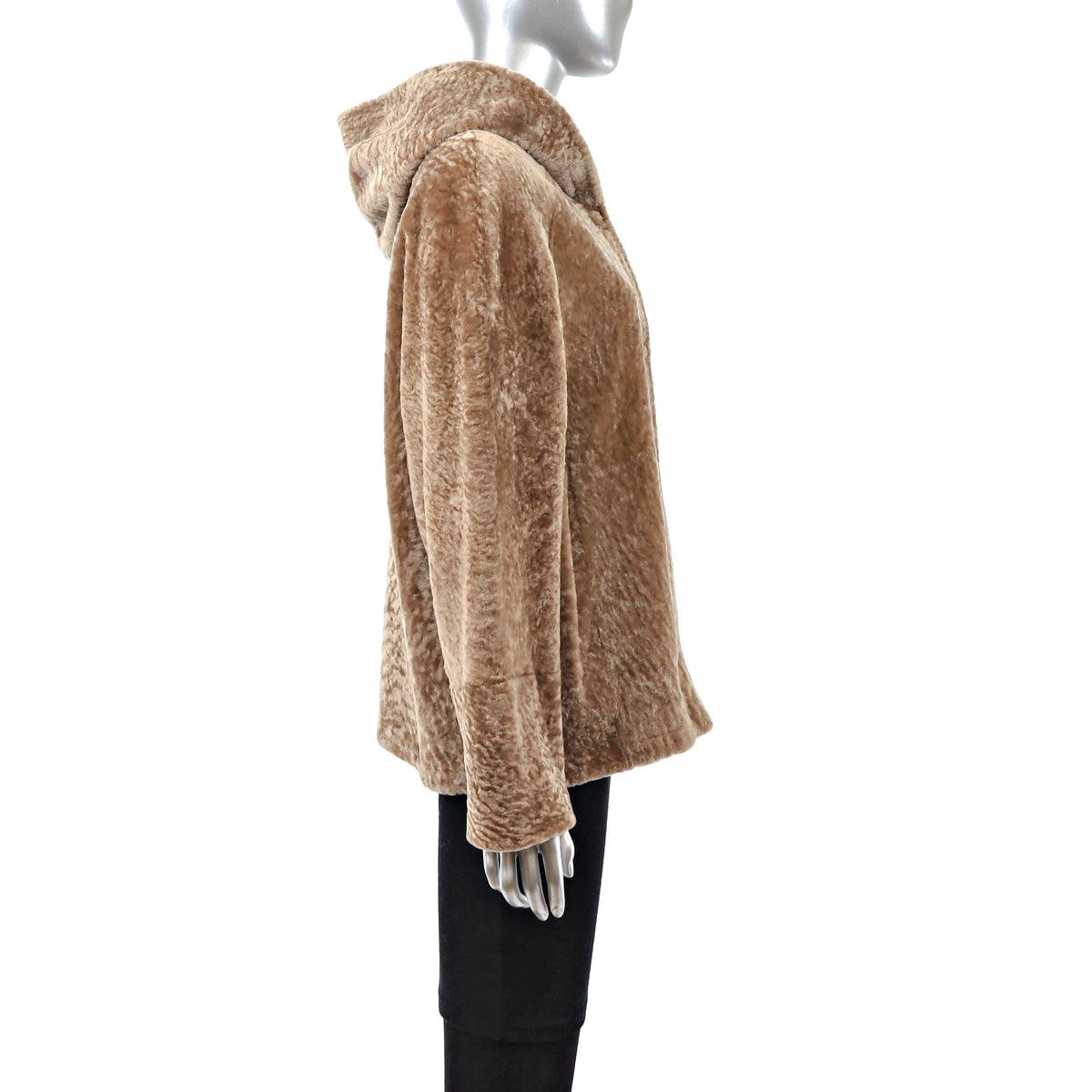 Camel Hooded Shearling Jacket- Size M