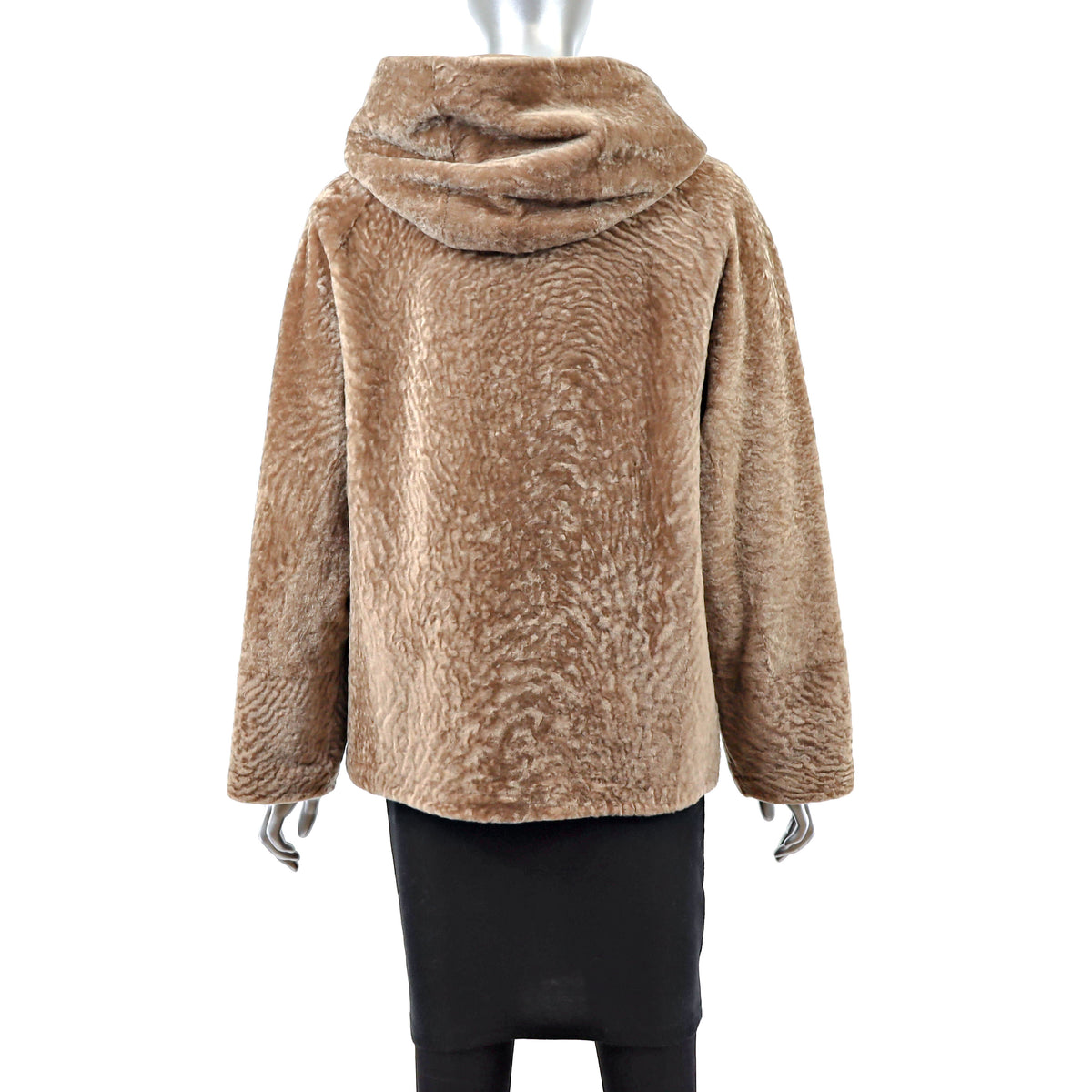 Camel Hooded Shearling Jacket- Size M