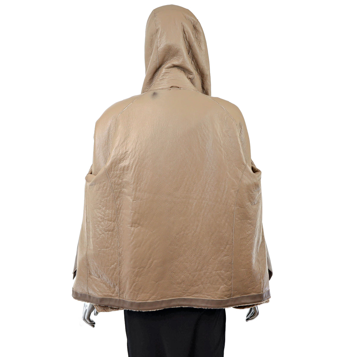 Camel Hooded Shearling Jacket- Size M
