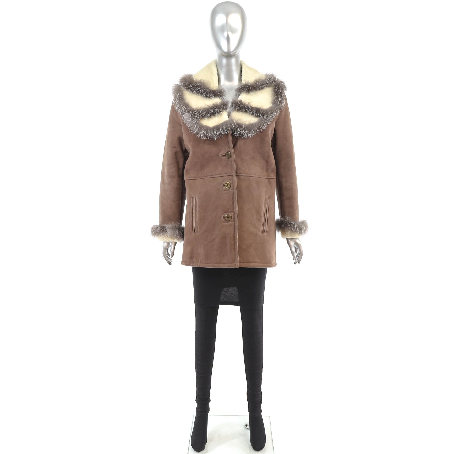 Shearling Jacket with Silver Fox Trim- Size M