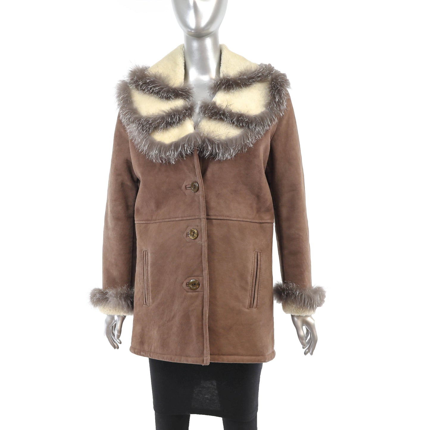 Shearling Jacket with Silver Fox Trim- Size M