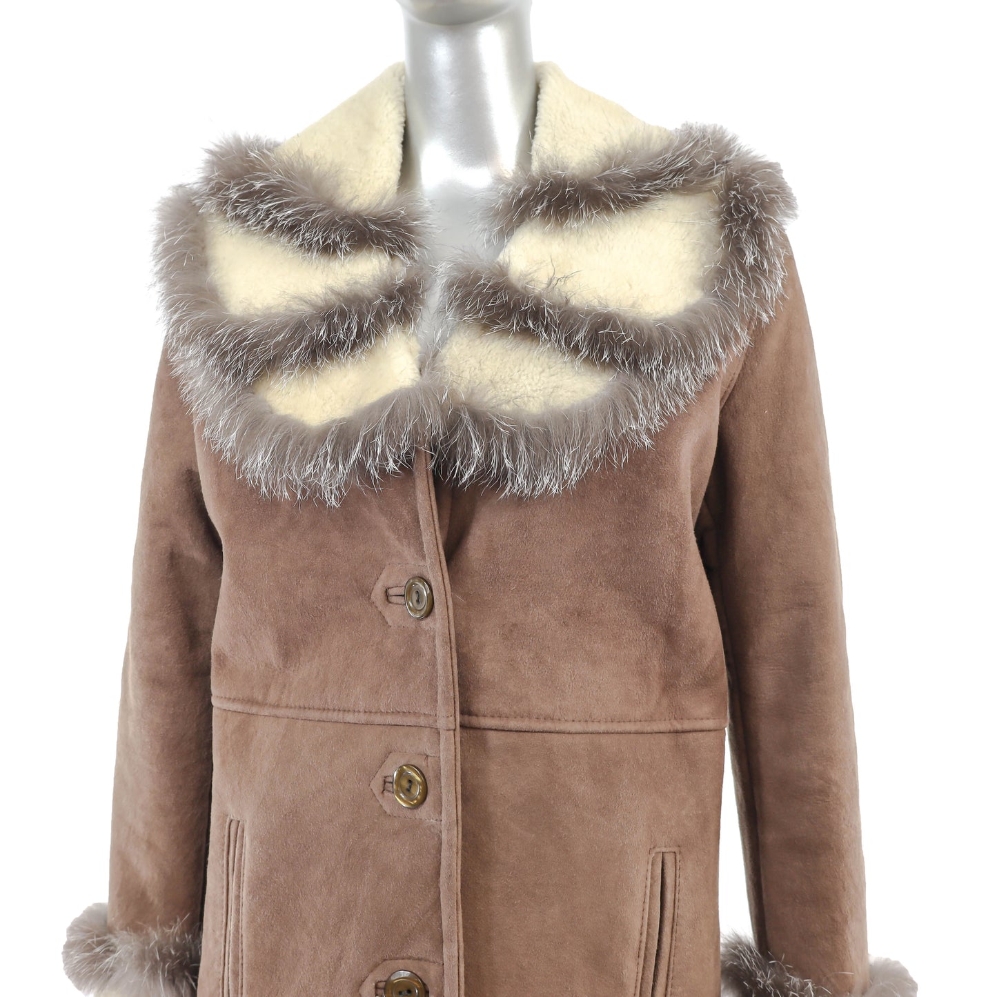 Shearling Jacket with Silver Fox Trim- Size M