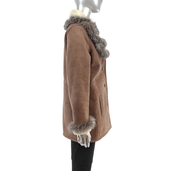 Shearling Jacket with Silver Fox Trim- Size M