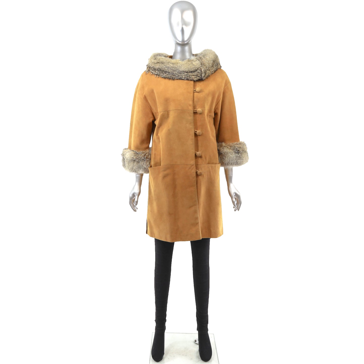 Suede Coat with Coyote Trim- Size M