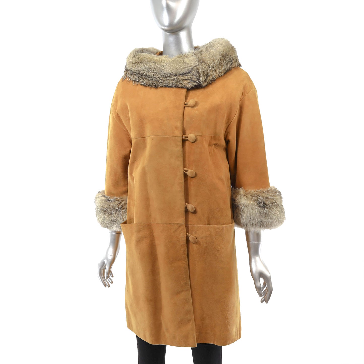 Suede Coat with Coyote Trim- Size M