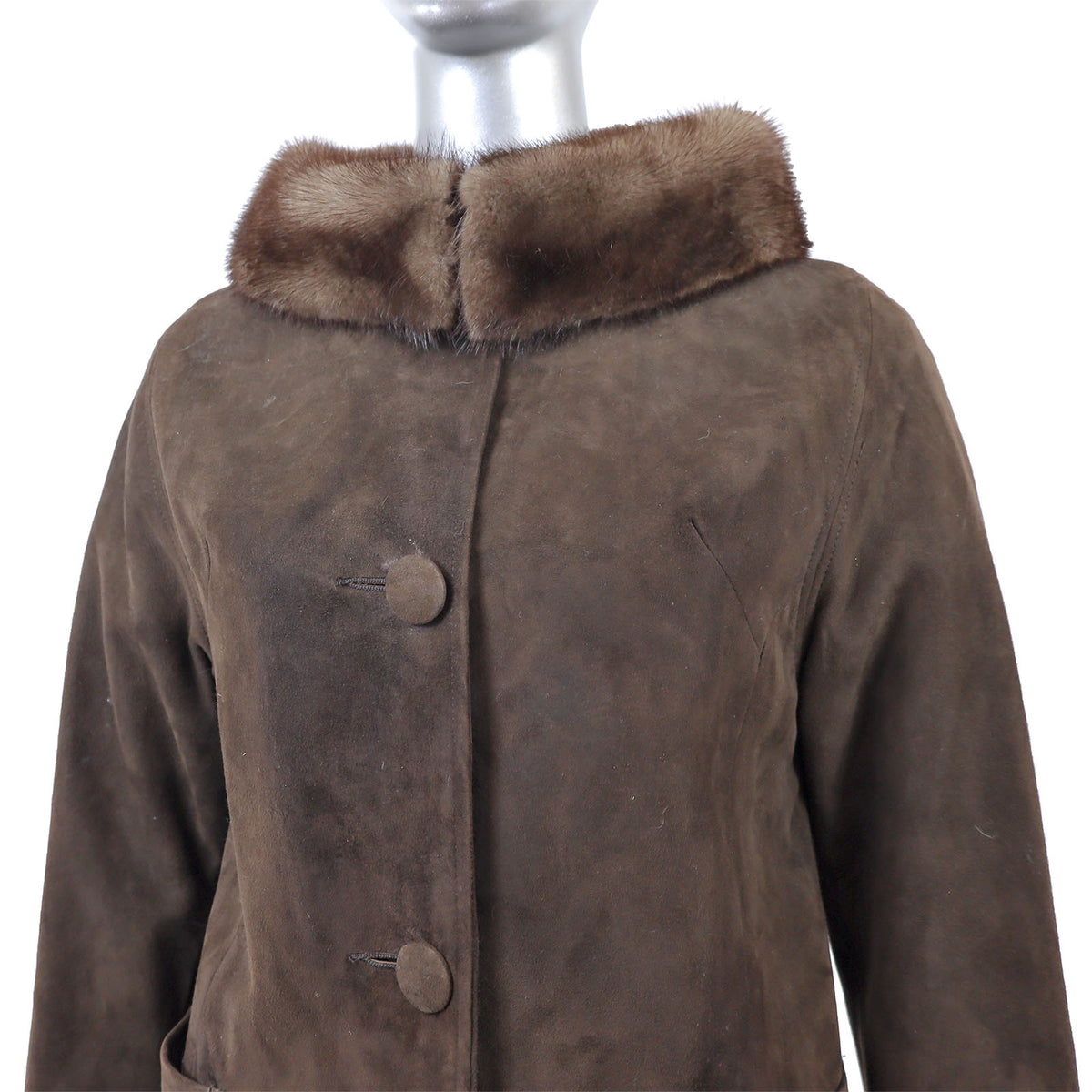 Brown Suede Coat with Mink Collar- Size M