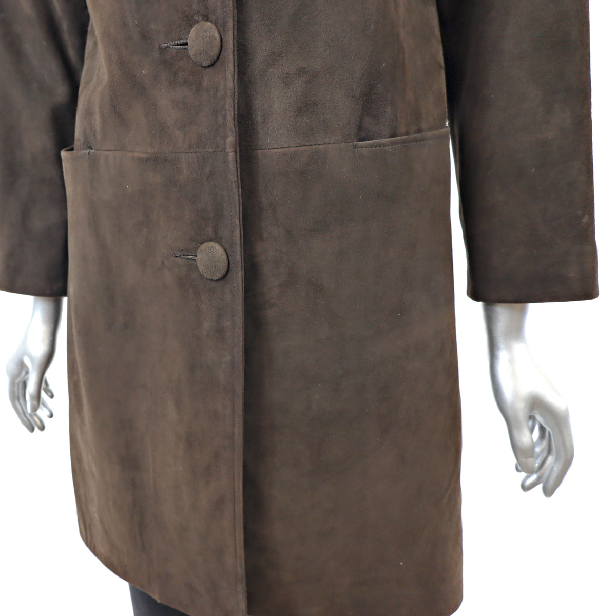 Brown Suede Coat with Mink Collar- Size M