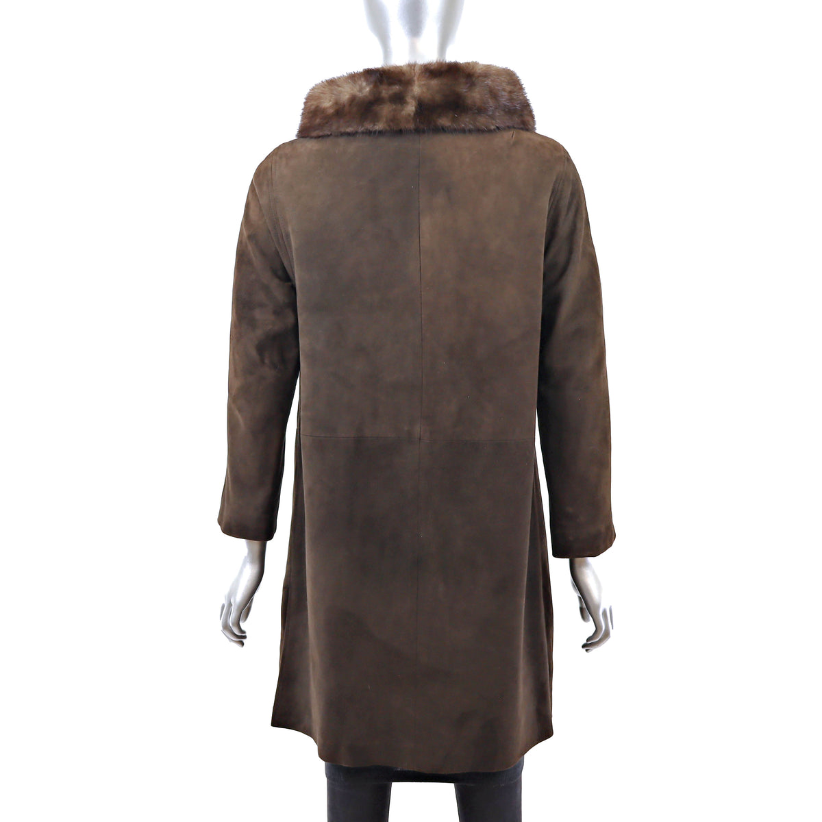 Brown Suede Coat with Mink Collar- Size M