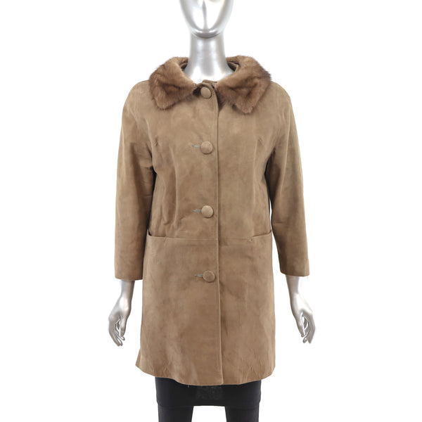 Suede Coat with Mink Collar- Size M