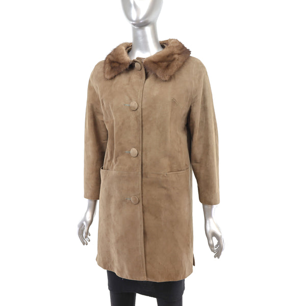 Suede Coat with Mink Collar- Size M