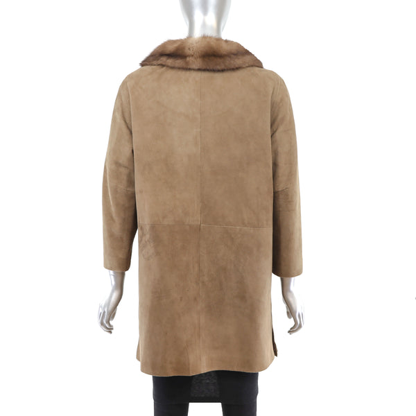 Suede Coat with Mink Collar- Size M