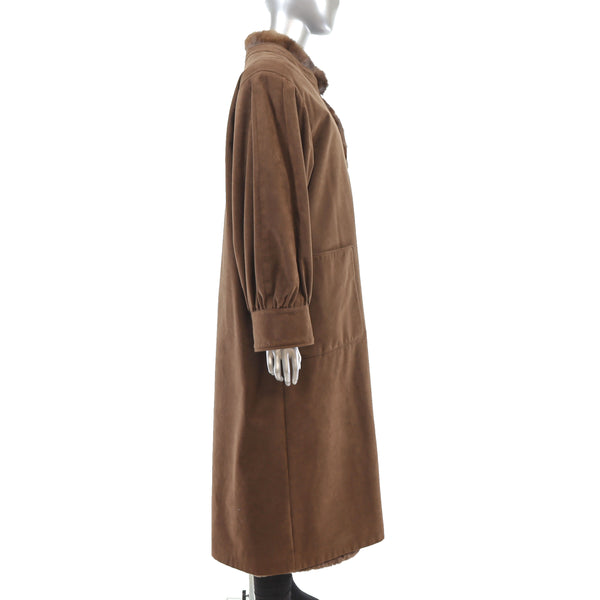 Bergdorf Goodman Ultrasuede Coat with Removable Squirrel Liner - Size L