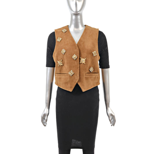 Suede Vest with Brooch Design- Size M