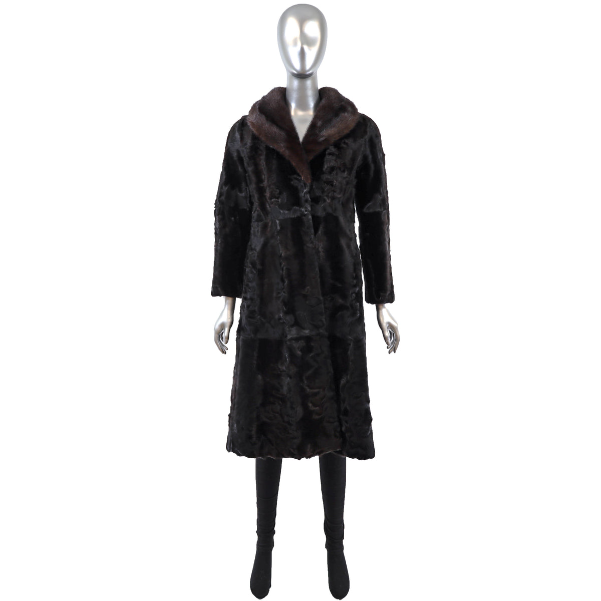 Black Swakara Lamb Coat with Mink Collar- Size S