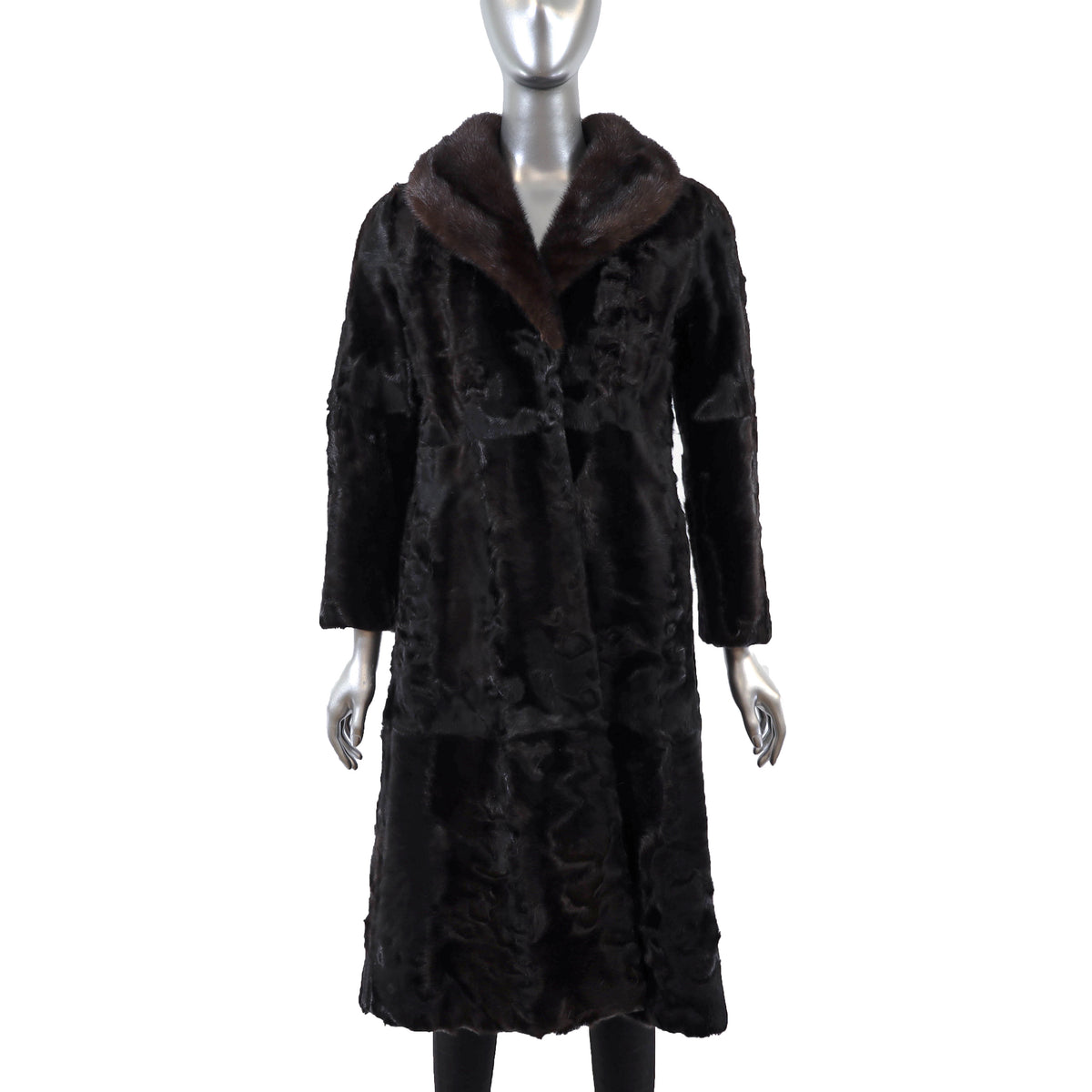 Black Swakara Lamb Coat with Mink Collar- Size S