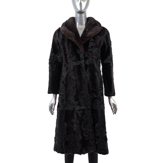 Black Swakara Lamb Coat with Mink Collar- Size S