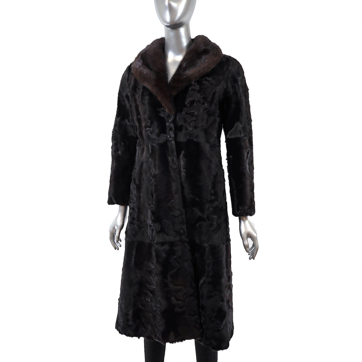 Black Swakara Lamb Coat with Mink Collar- Size S