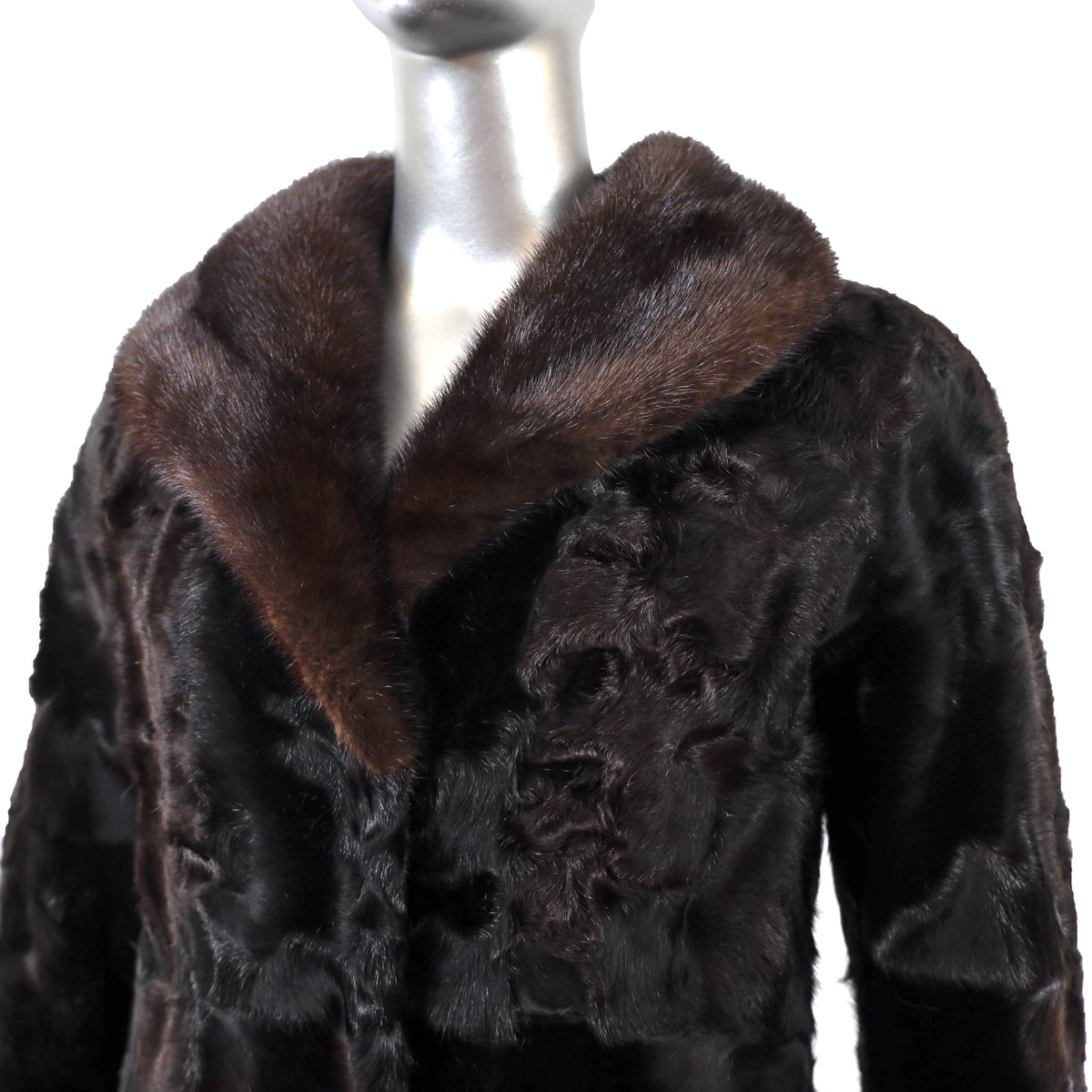 Black Swakara Lamb Coat with Mink Collar- Size S