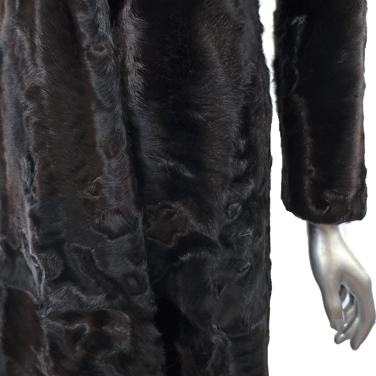 Black Swakara Lamb Coat with Mink Collar- Size S