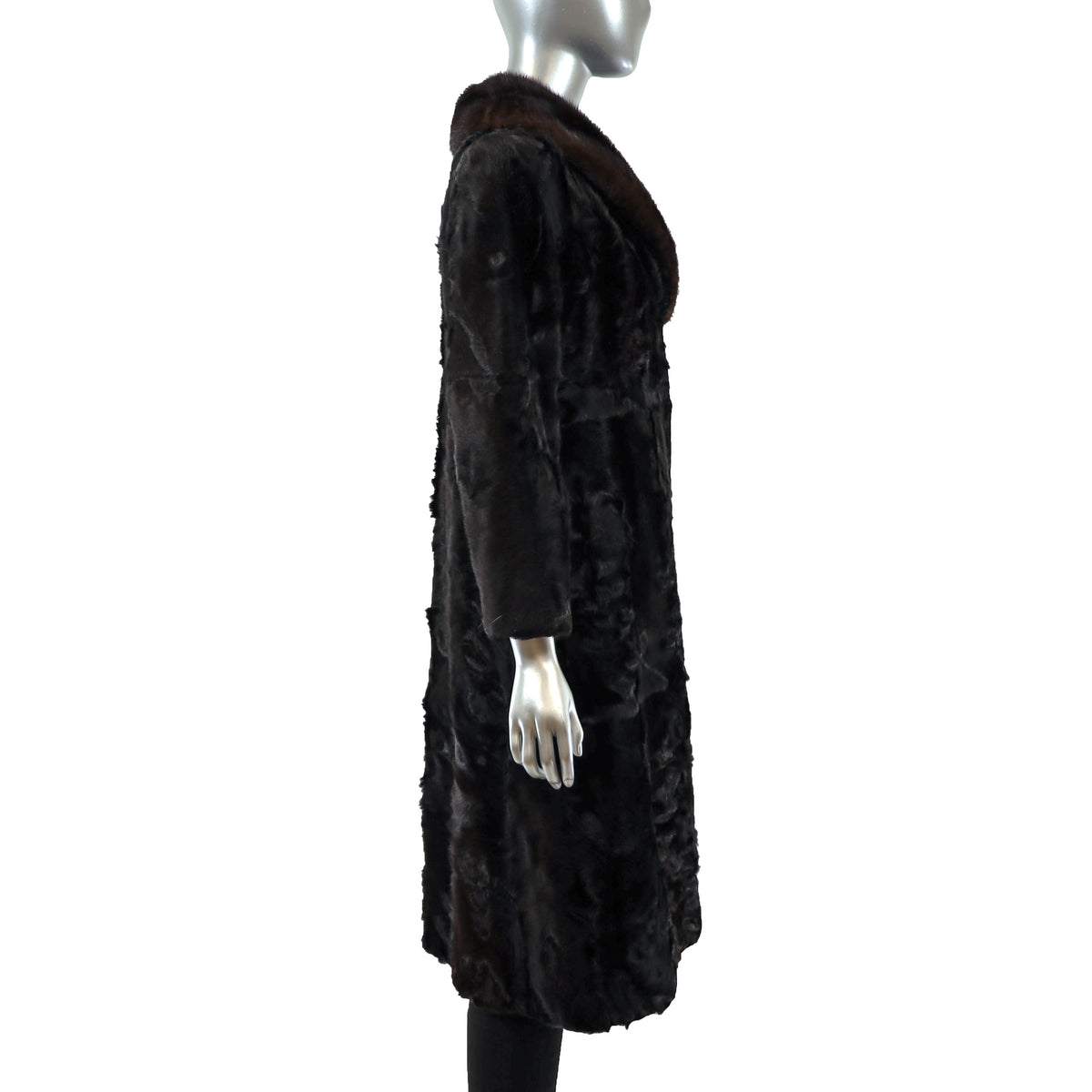 Black Swakara Lamb Coat with Mink Collar- Size S