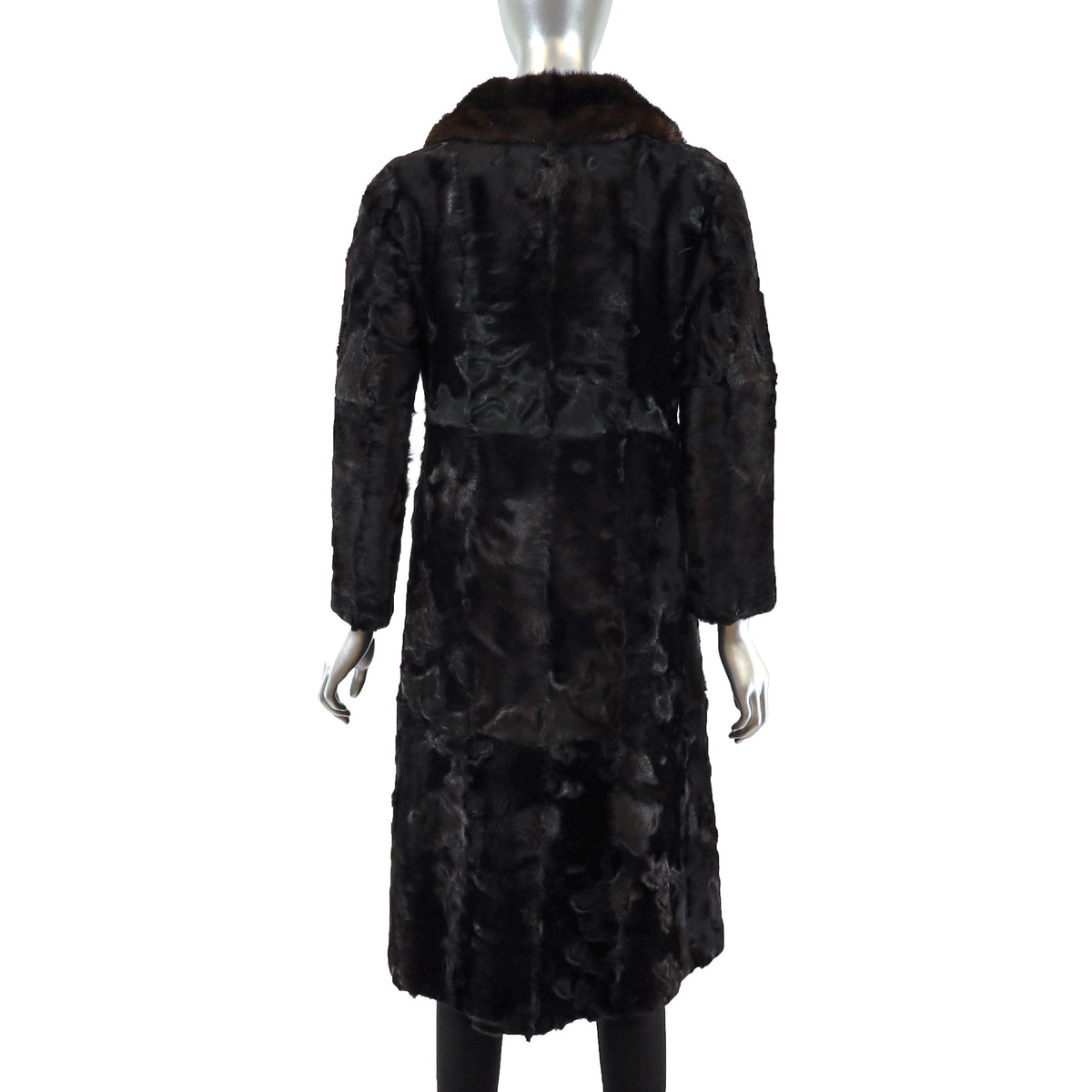 Black Swakara Lamb Coat with Mink Collar- Size S
