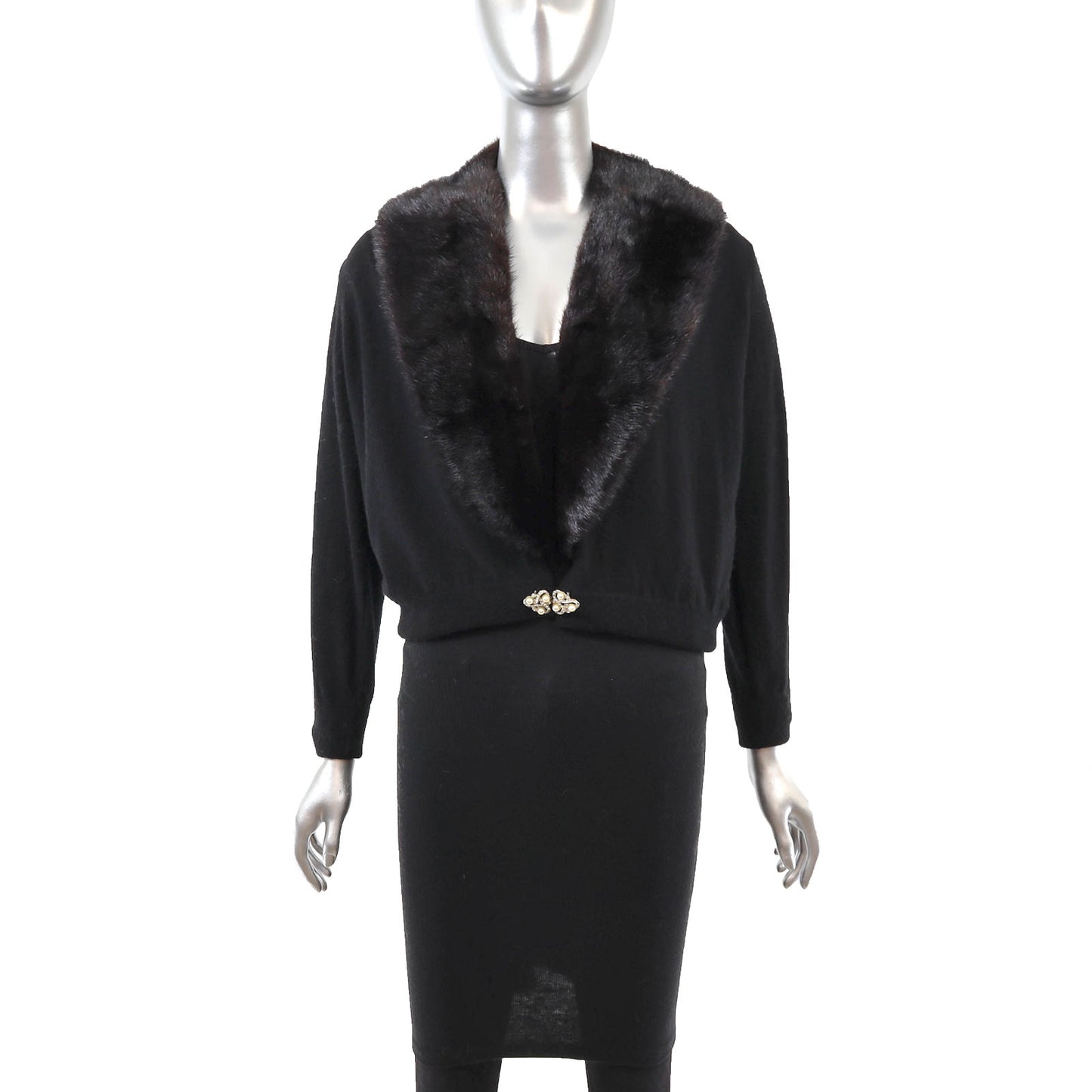 Black Sweater with Mink Collar- Size XS