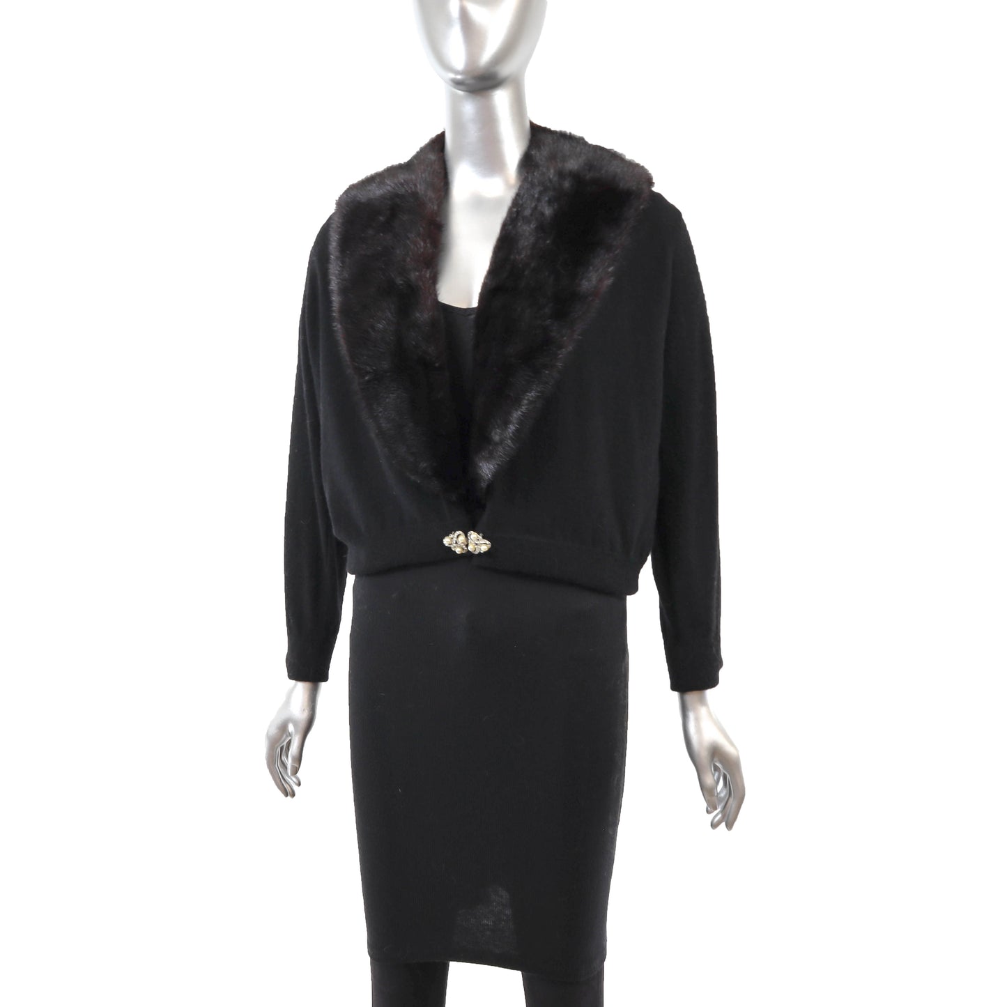 Black Sweater with Mink Collar- Size XS