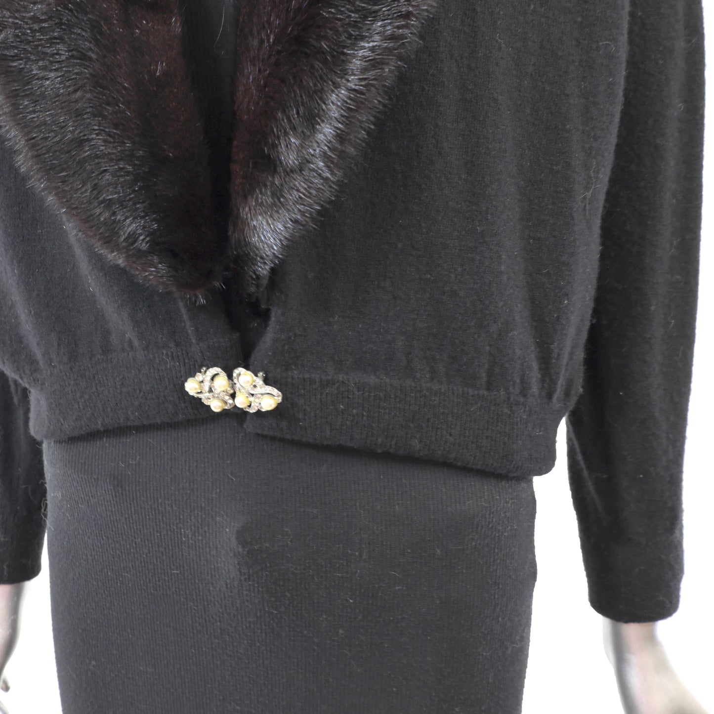 Black Sweater with Mink Collar- Size XS