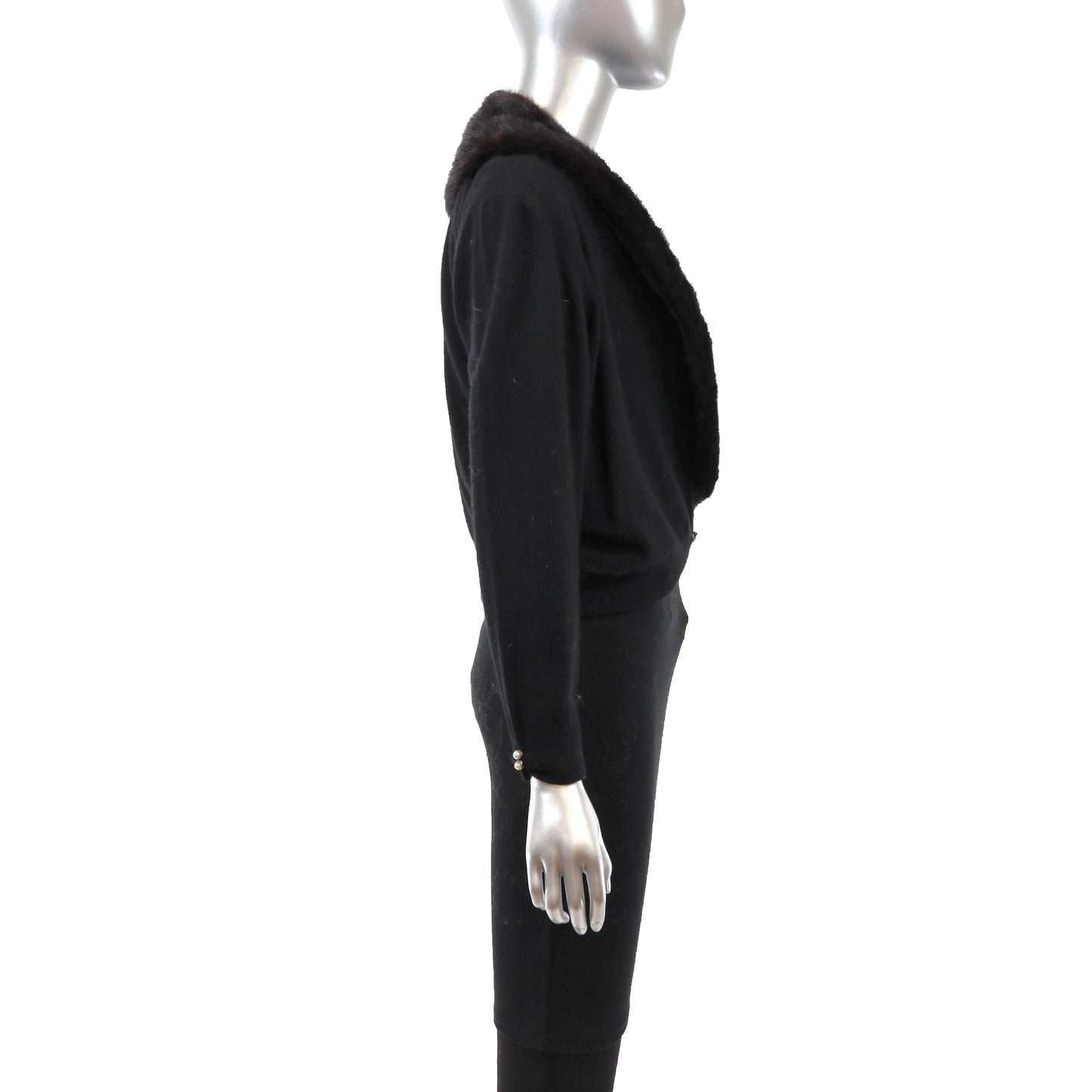 Black Sweater with Mink Collar- Size XS