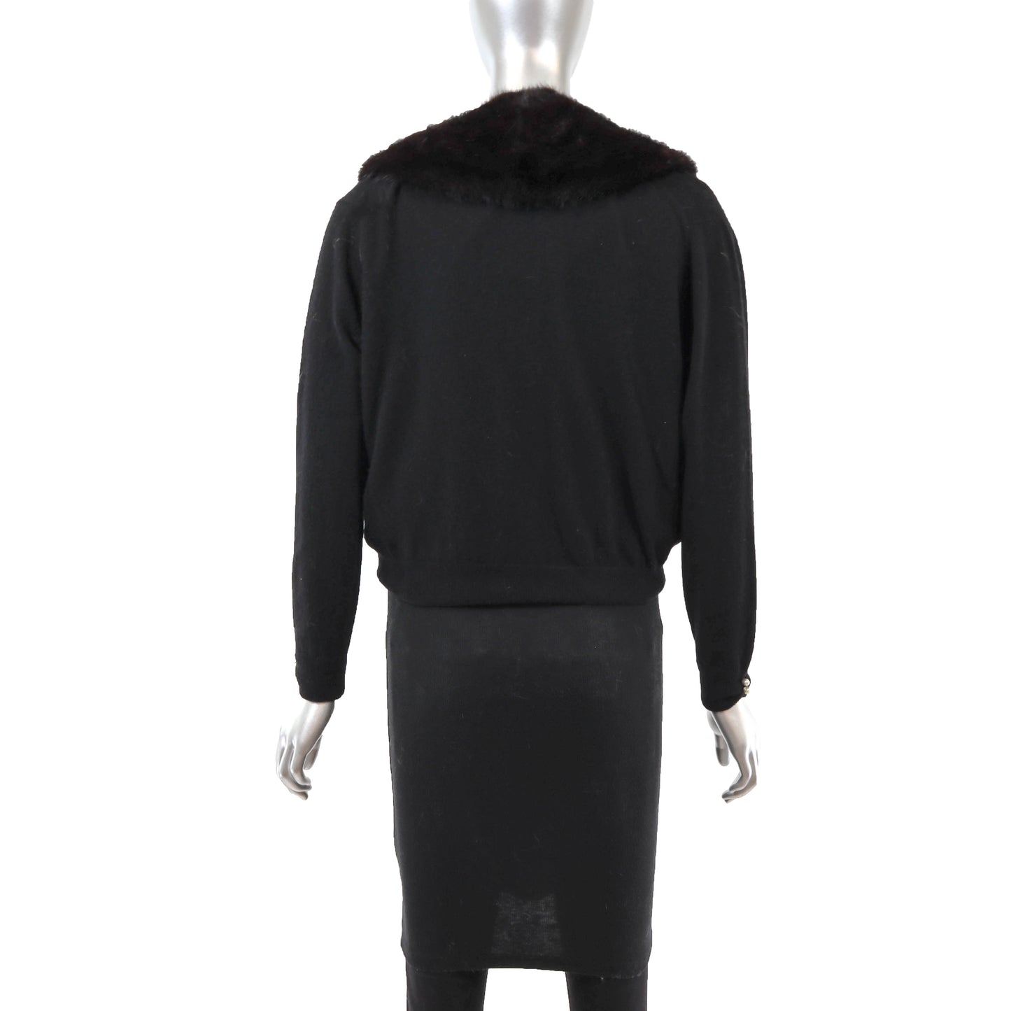 Black Sweater with Mink Collar- Size XS
