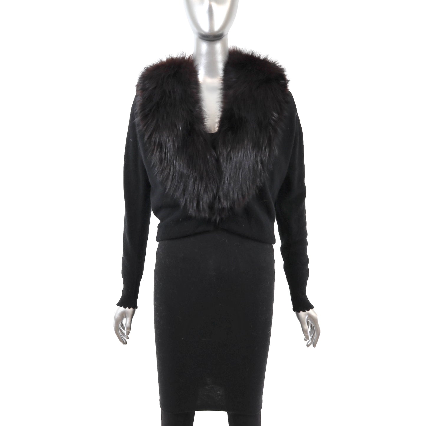 Black Sweater with Detachable Fox Collar- Size S