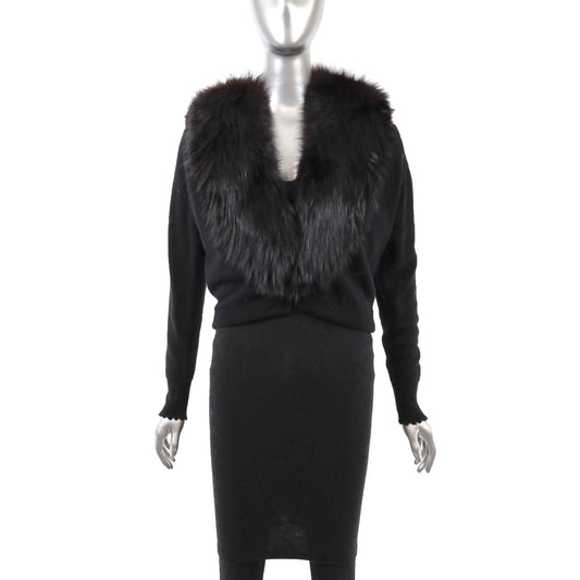 Black Sweater with Detachable Fox Collar- Size S