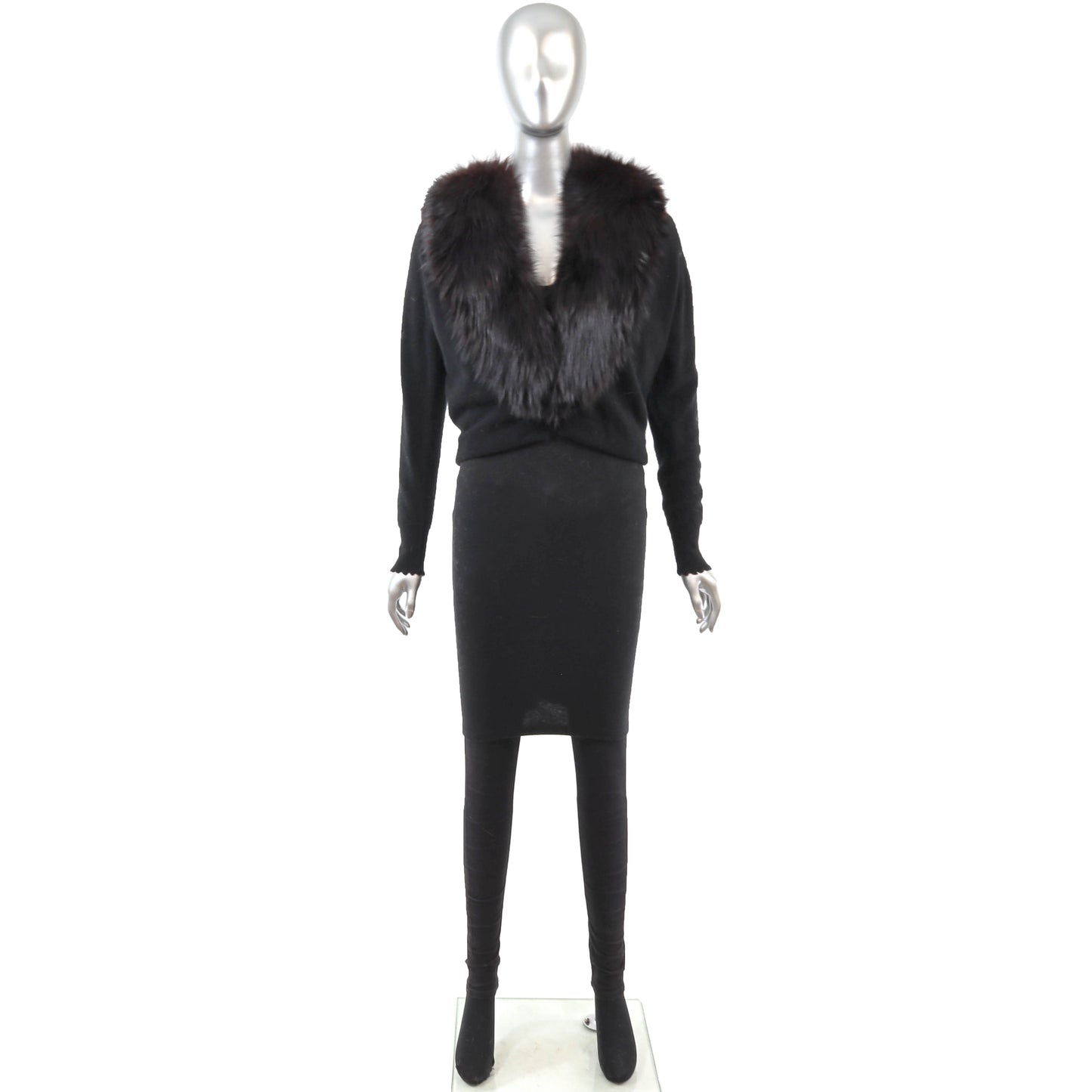 Black Sweater with Detachable Fox Collar- Size S