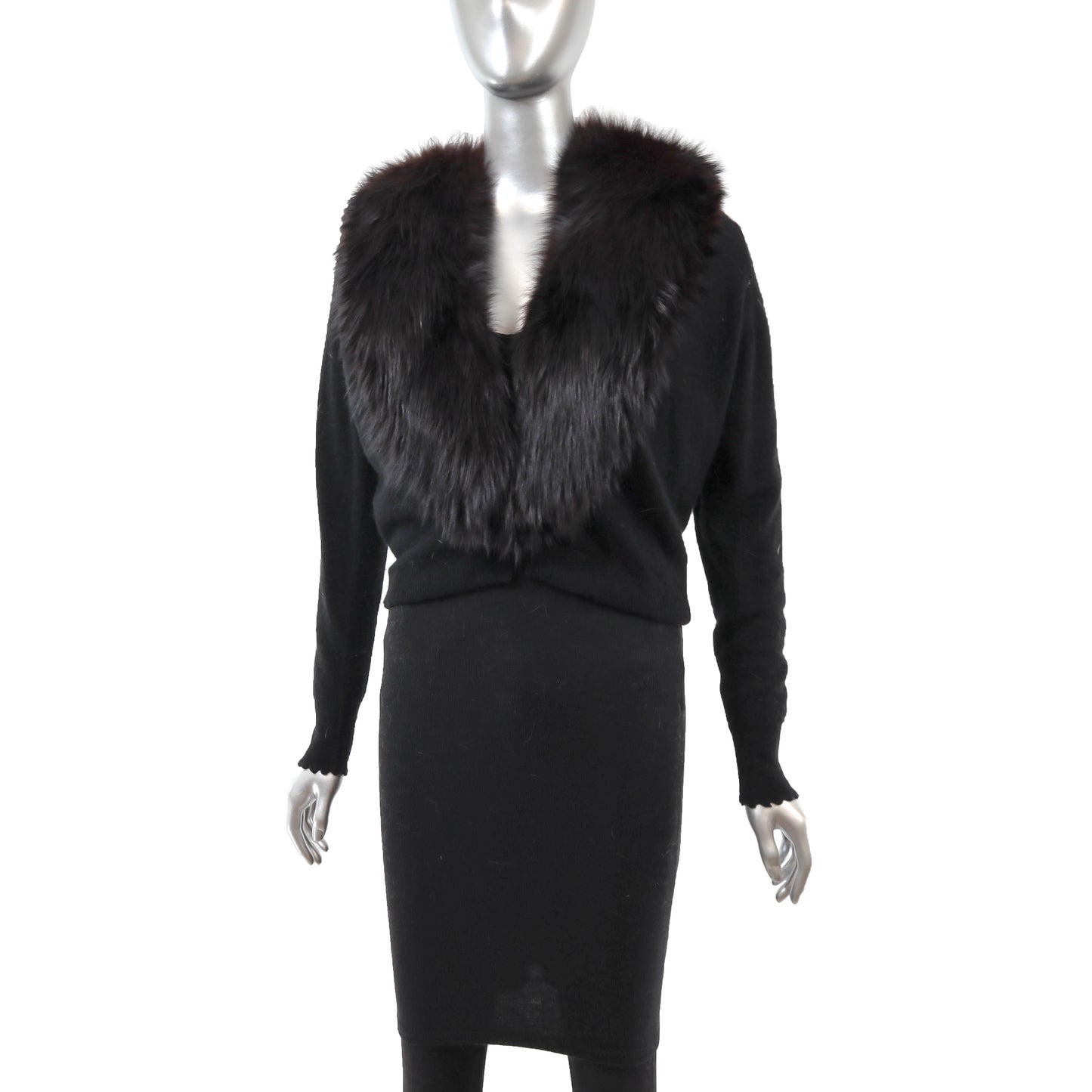 Black Sweater with Detachable Fox Collar- Size S