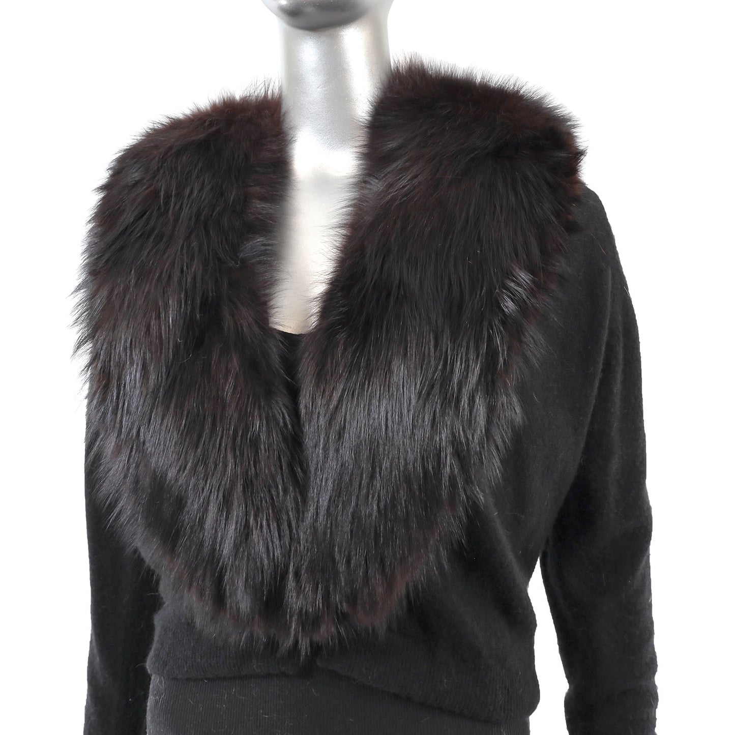 Black Sweater with Detachable Fox Collar- Size S