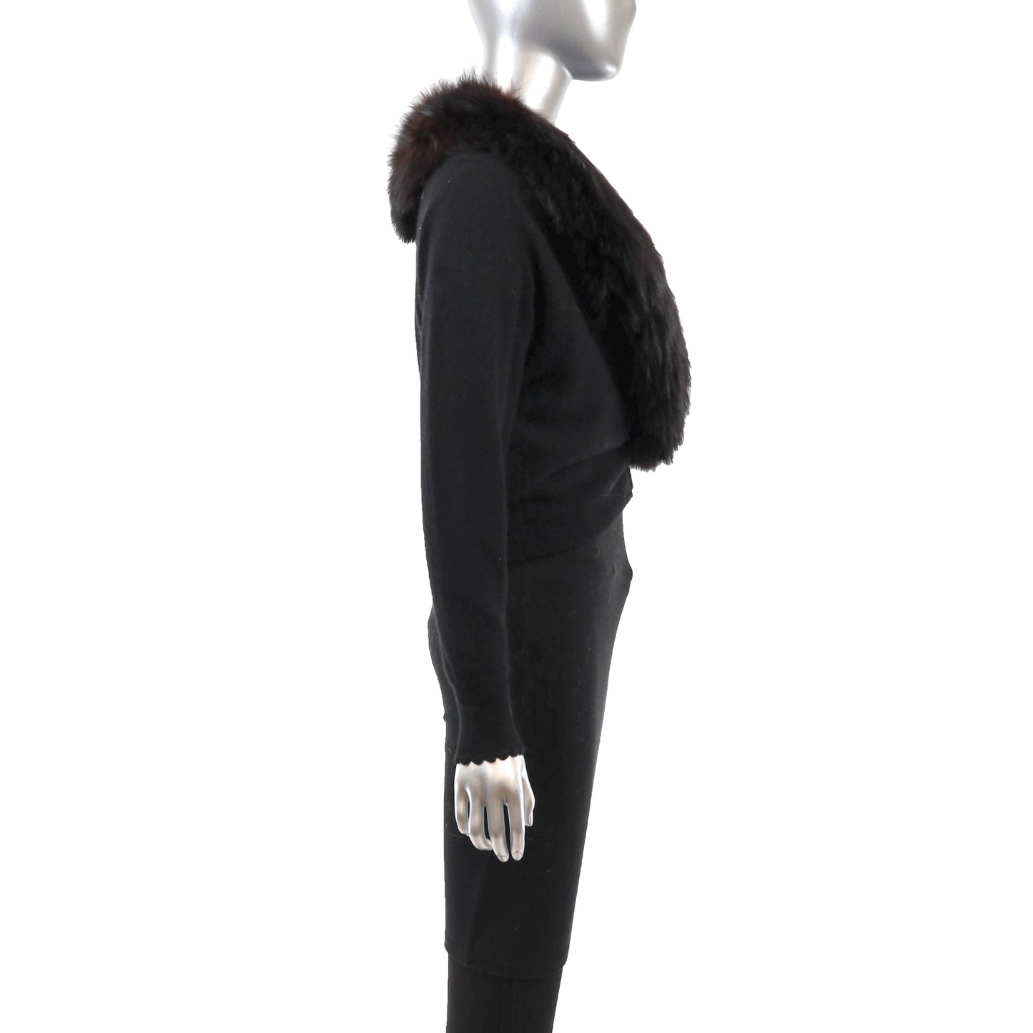 Black Sweater with Detachable Fox Collar- Size S