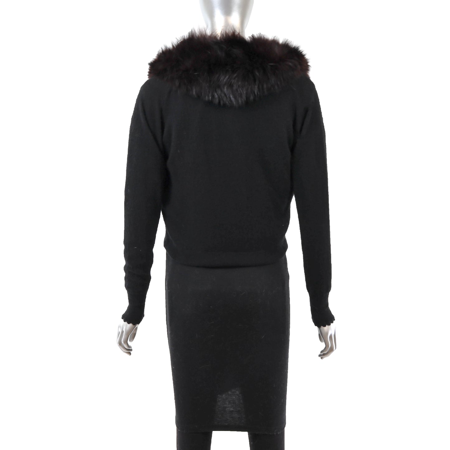 Black Sweater with Detachable Fox Collar- Size S