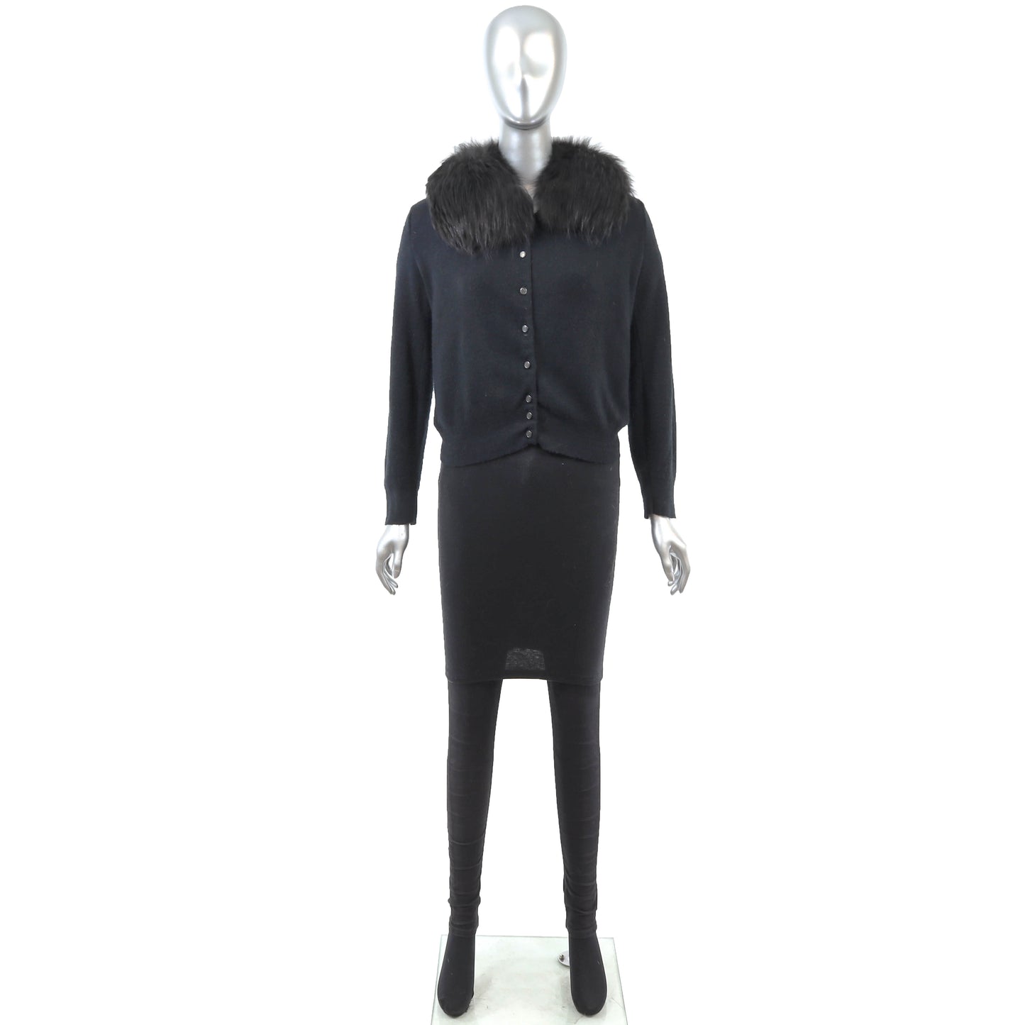 Black Sweater with Fox Collar- Size S