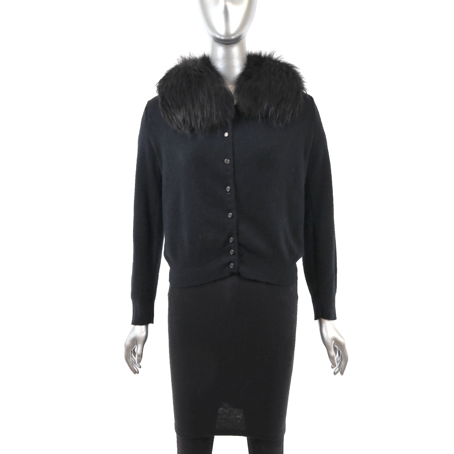 Black Sweater with Fox Collar- Size S