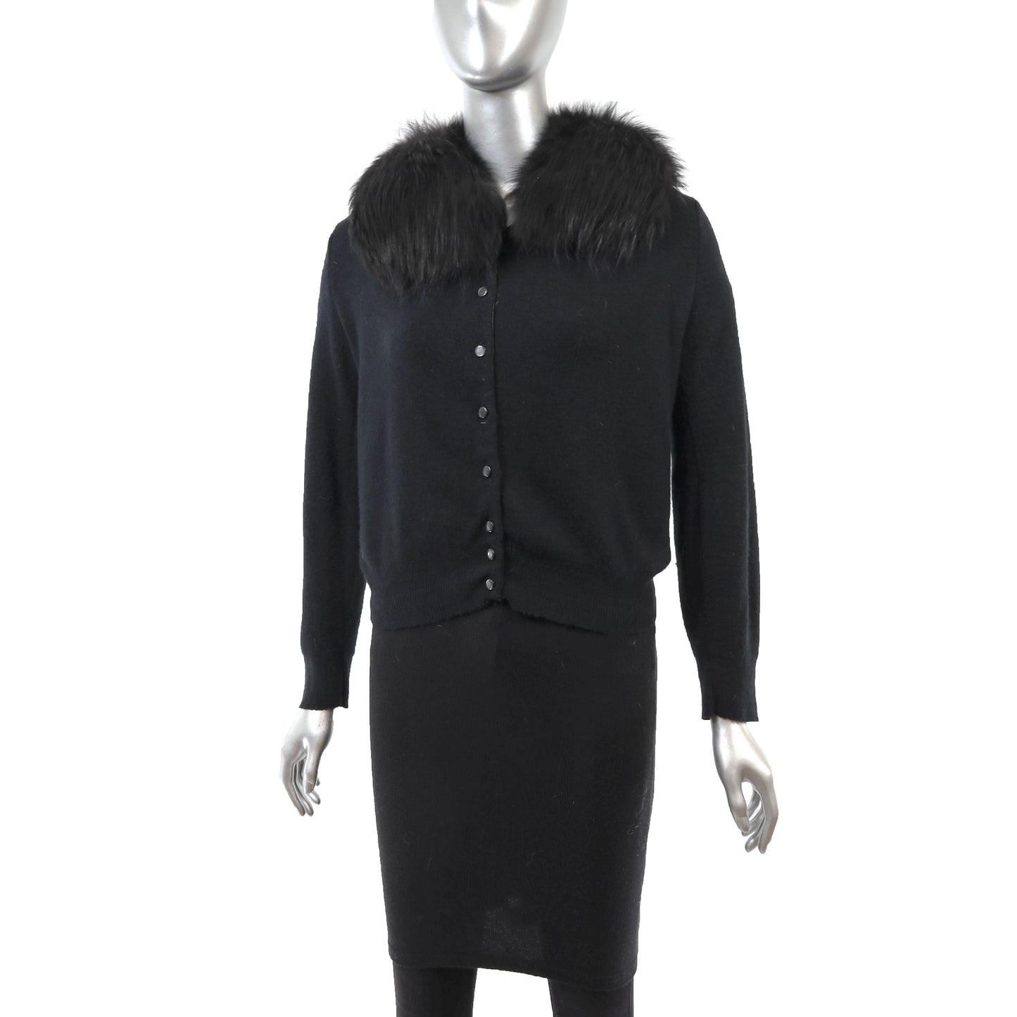 Black Sweater with Fox Collar- Size S